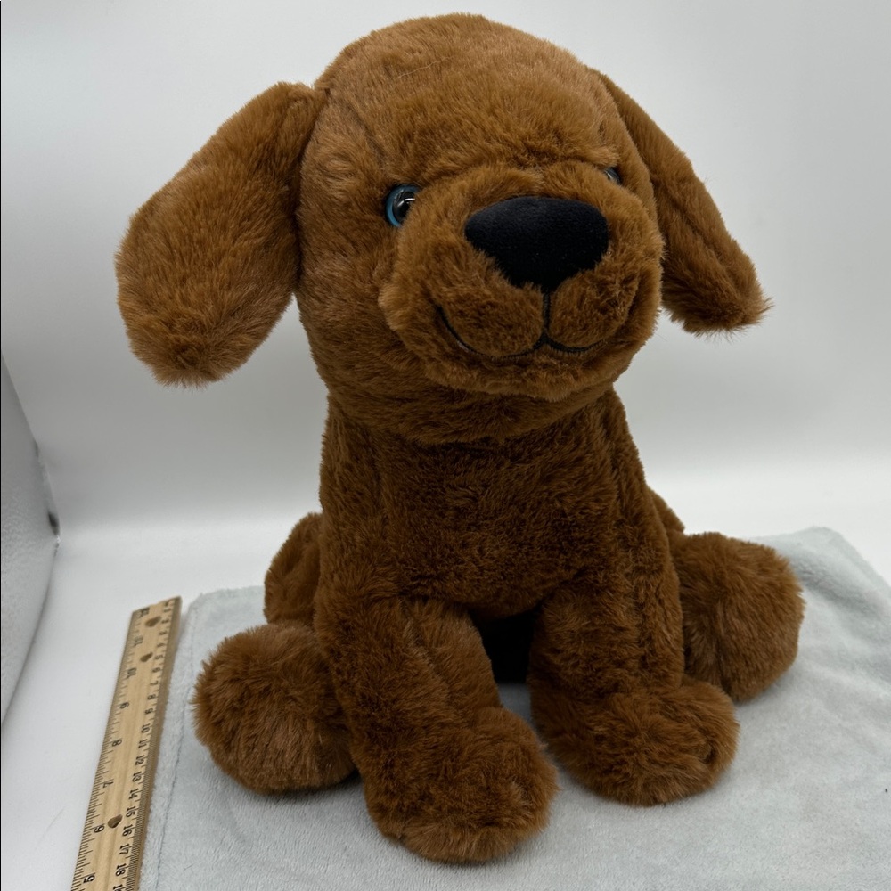 Teddy Mountain Plush Stuffed Chocolate Lab Sitting Approx 12” High-Sea Blue eyes